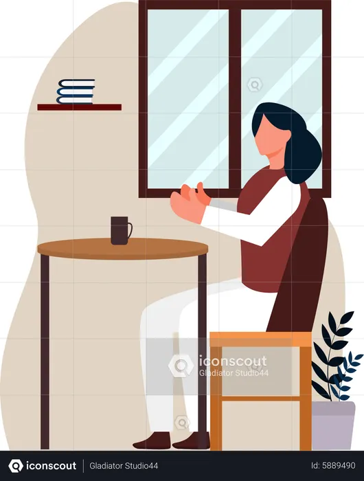 Girl in cafe  Illustration