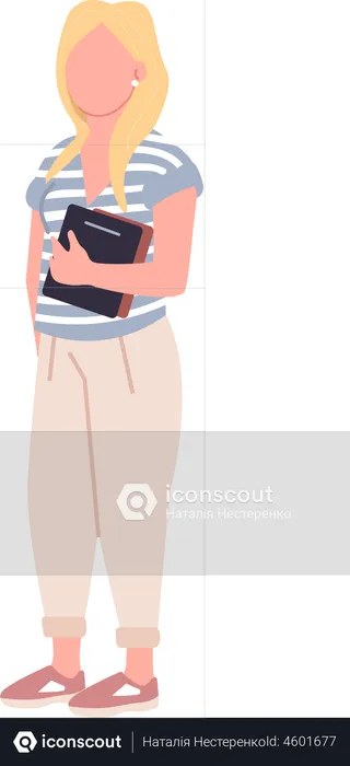 Girl in casual outfit with homework  Illustration