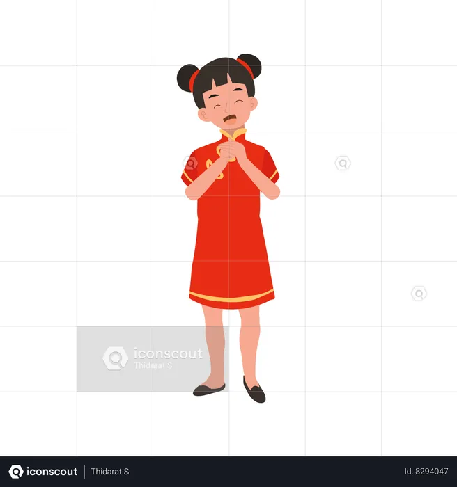 Girl in chinese traditional dress giving salute  Illustration
