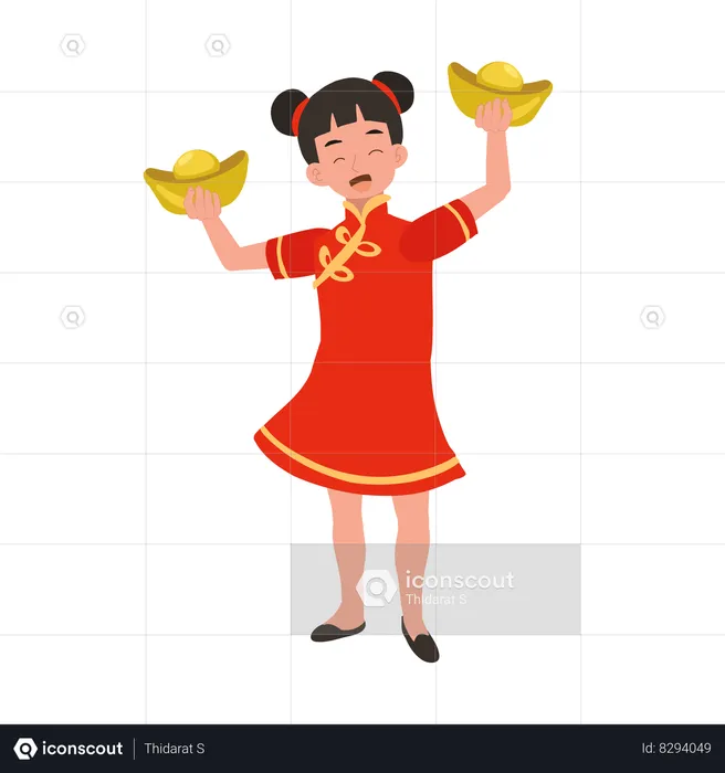 Girl in chinese traditional dress holding sweet basket  Illustration