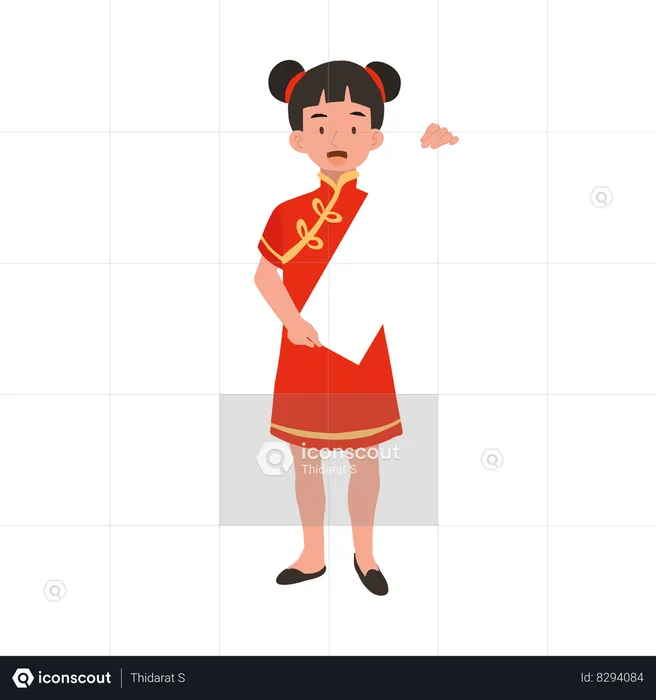 Girl in chinese traditional dress holding white paper  Illustration