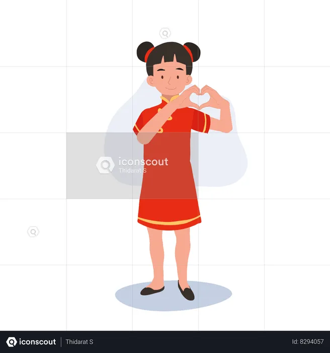 Girl in chinese traditional dress showing love  Illustration