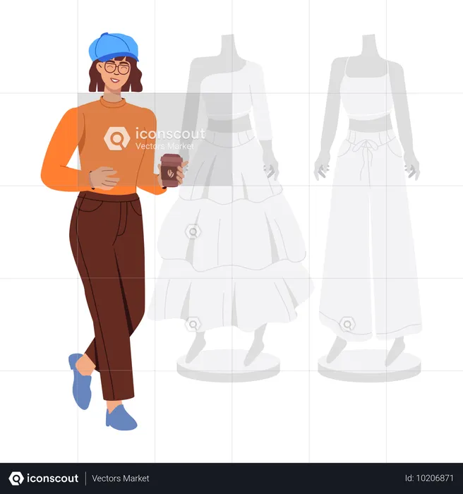 Girl in clothes shop  Illustration