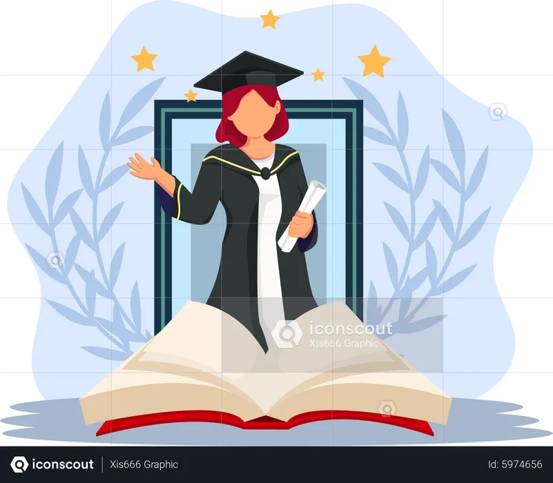 Girl in convocation dress on graduation day  Illustration