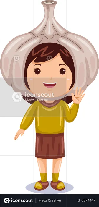 Girl in garlic costume  Illustration