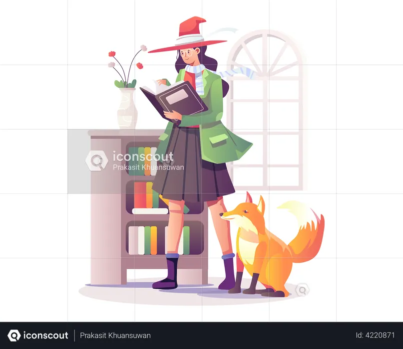 Girl in Halloween witch clothes  Illustration