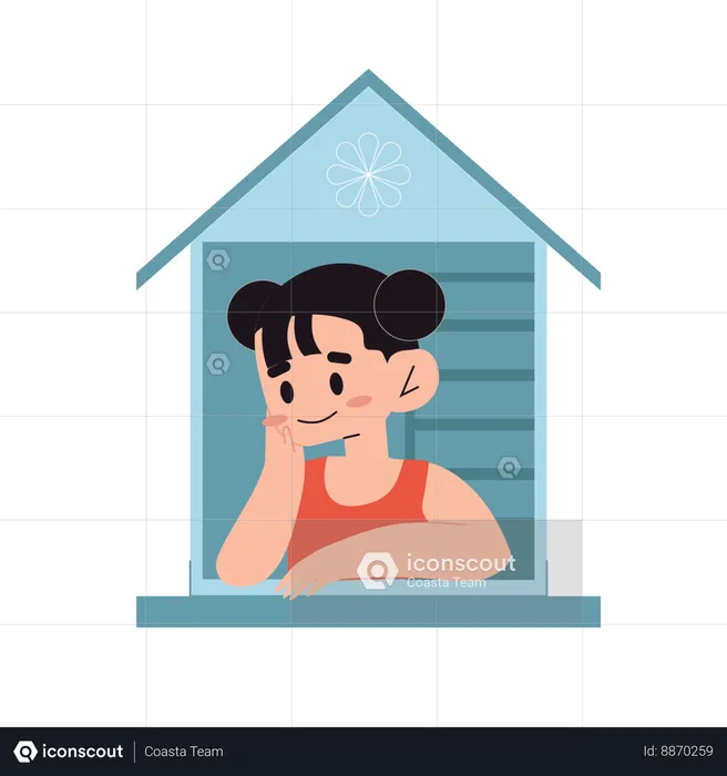 Girl in house frame  Illustration