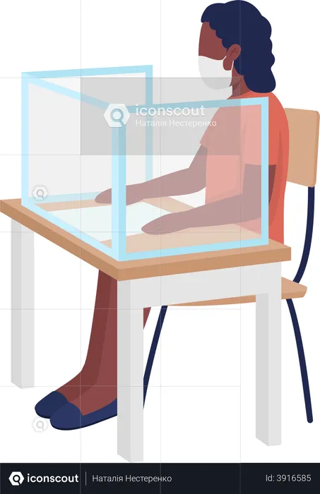 Girl in mask at lesson  Illustration