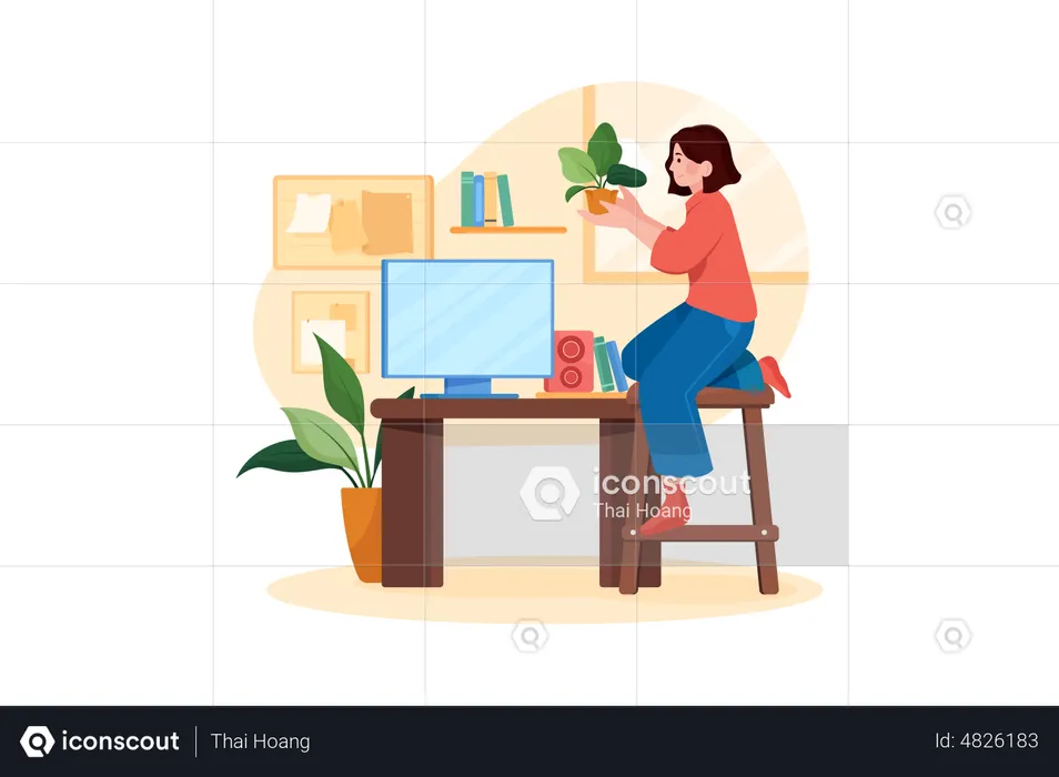Girl in office  Illustration