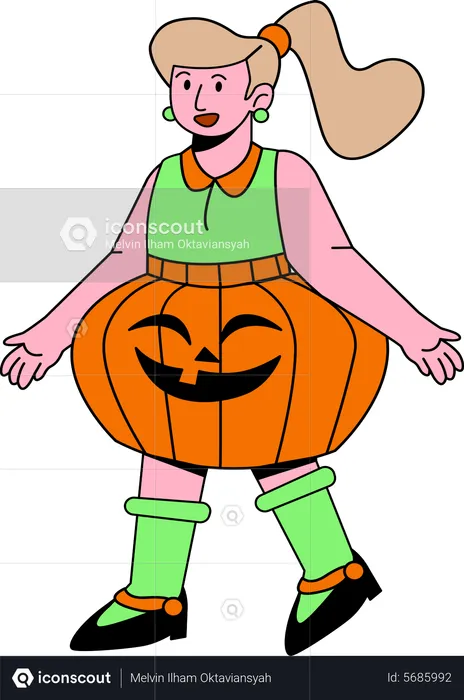 Girl in Pumpkin costume  Illustration