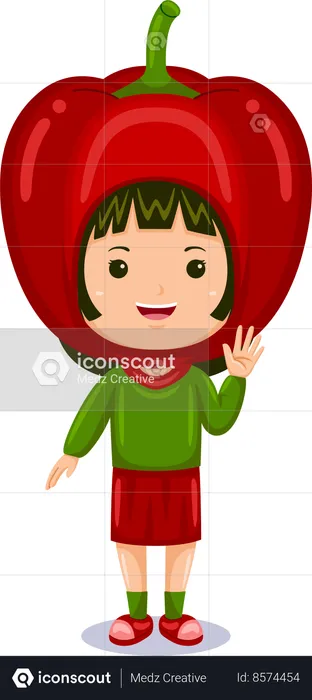 Girl in red pepper costume  Illustration