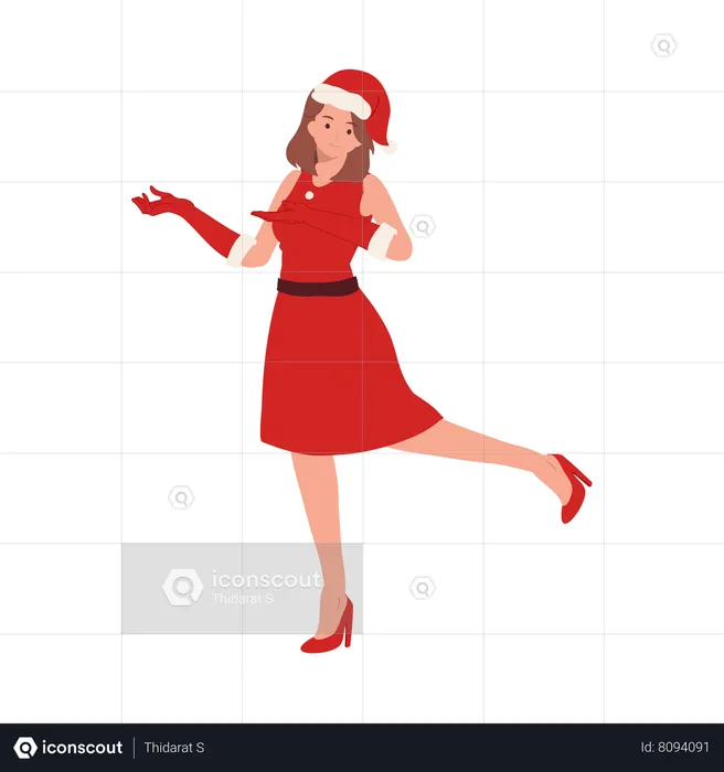 Girl in Santa Claus Outfit and showing something left  Illustration