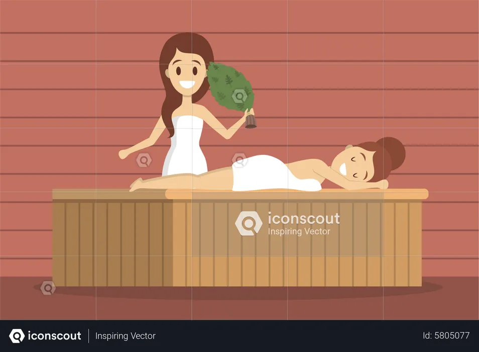 Girl in sauna  Illustration
