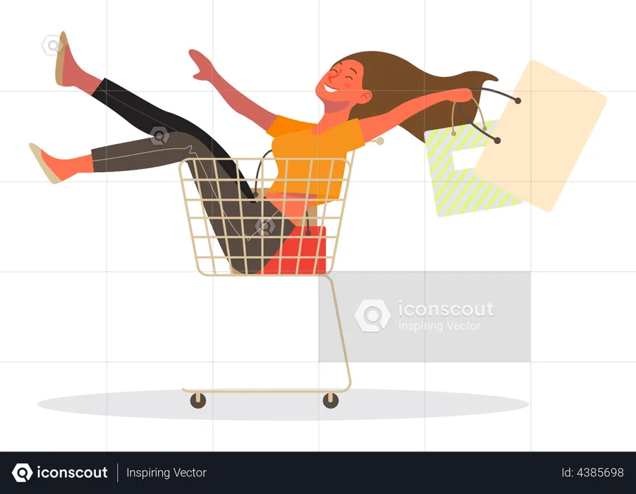Girl in shopping cart  Illustration