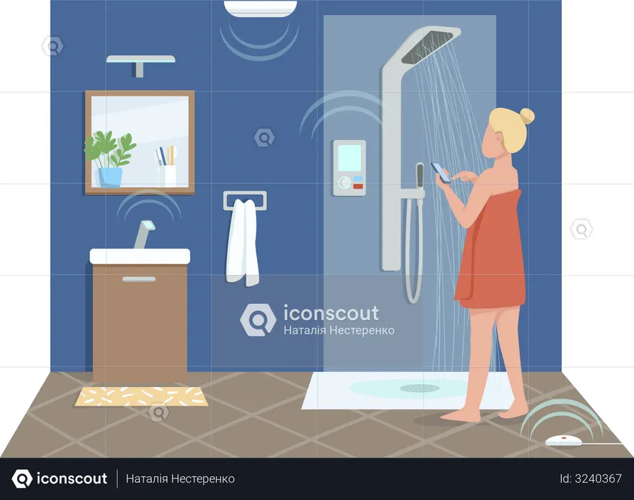 Girl in smart bathroom  Illustration