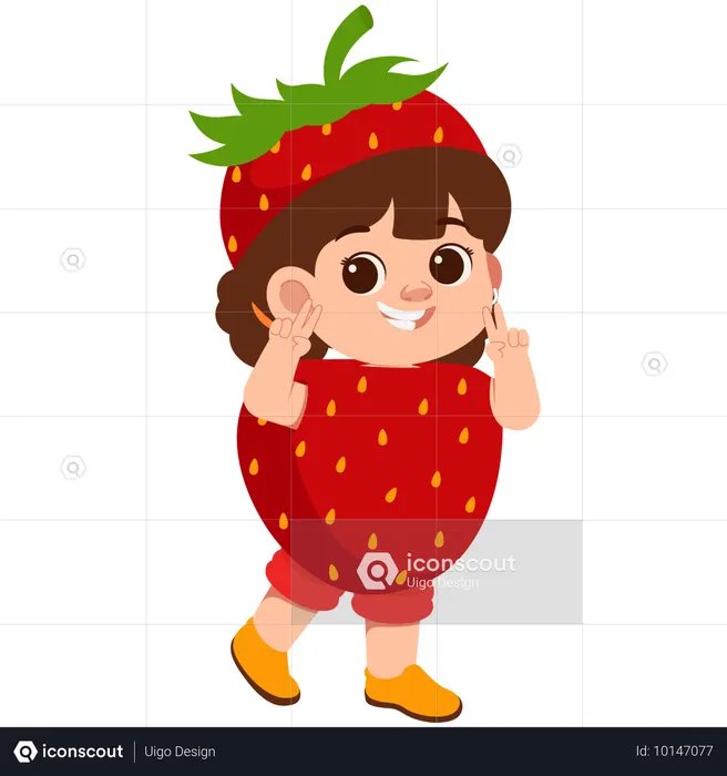 Girl in Strawberry Costume  Illustration