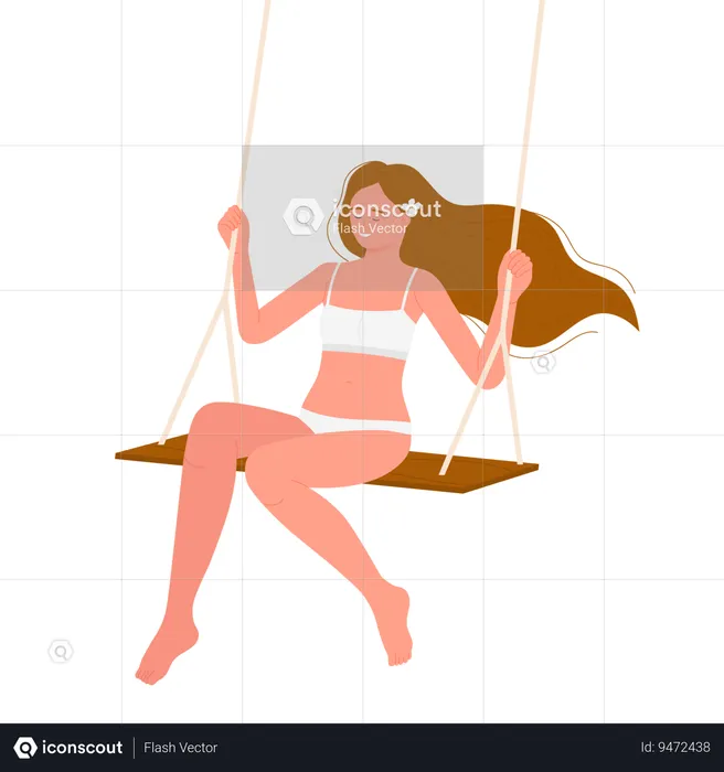 Girl in swimsuit sitting on swing  Illustration