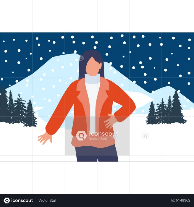 Girl in winter cloth and standing outdoor  Illustration