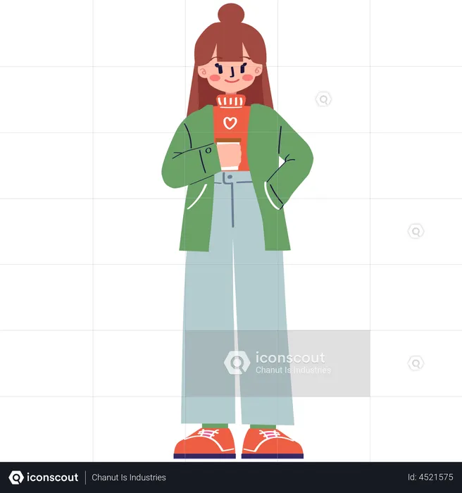 Girl in winter clothes holding coffee cup  Illustration