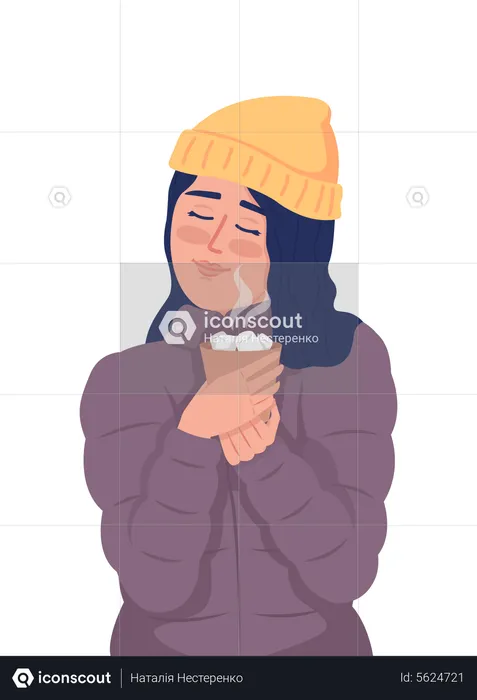 Girl in winter outfit enjoying hot chocolate  Illustration
