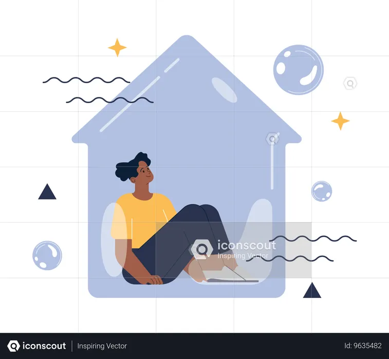 Girl inside home while getting alone  Illustration