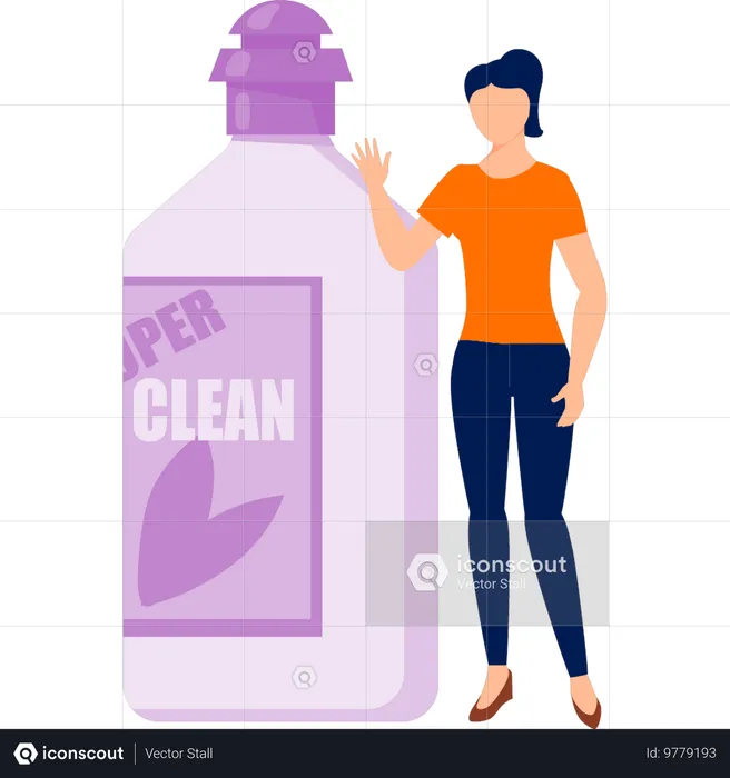 Girl introducing cleaning spray  Illustration