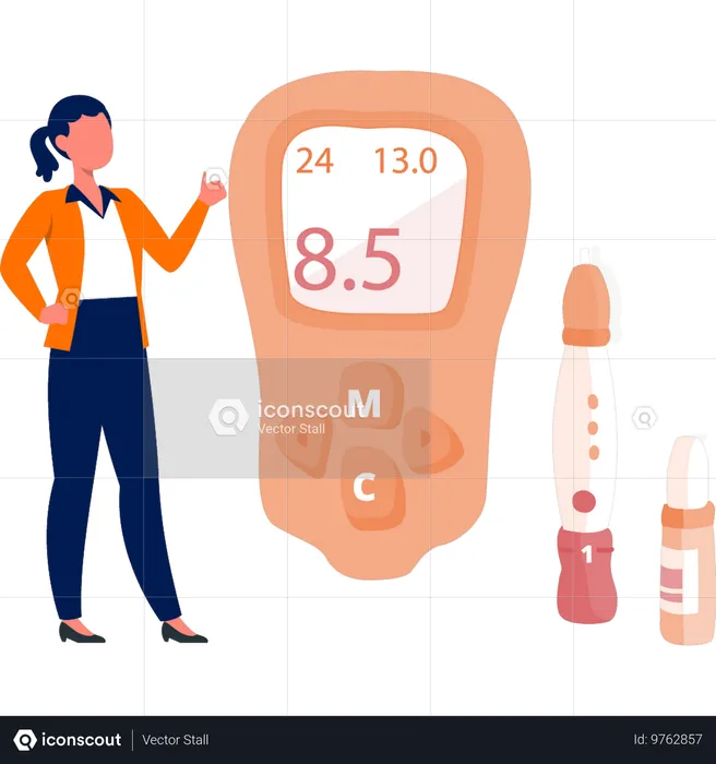 Girl introducing disease finder machine  Illustration