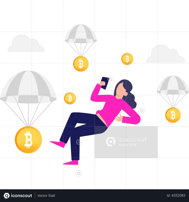 Girl investing in bitcoin  Illustration