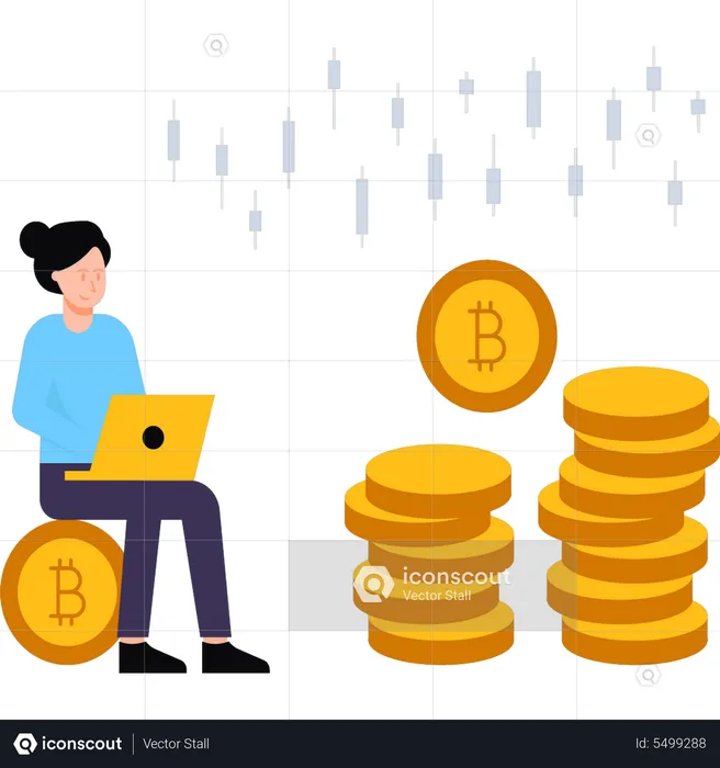 Girl investing in Bitcoin  Illustration