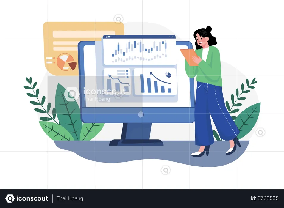 Girl investing in stocks  Illustration