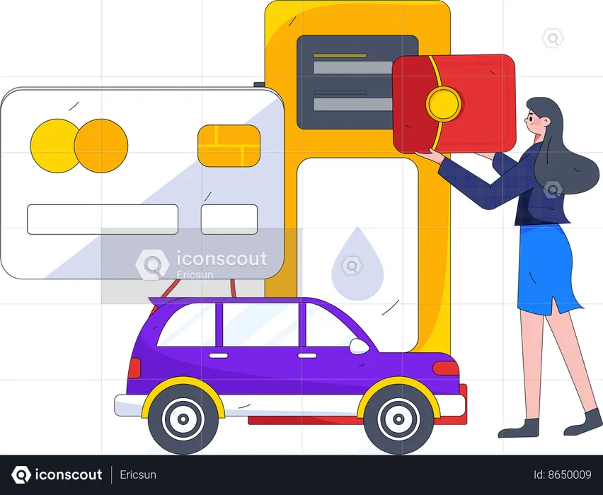 Girl investing money in fuel station  Illustration