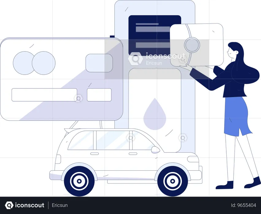 Girl investing money in fuel station  Illustration