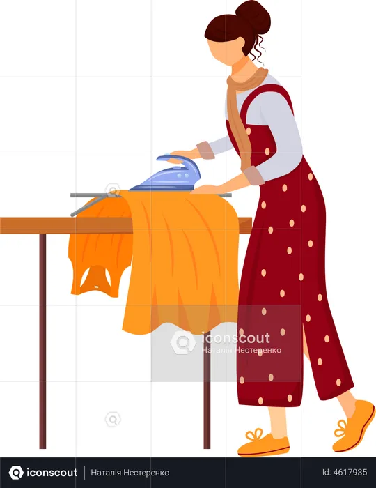 Girl ironing clothes  Illustration