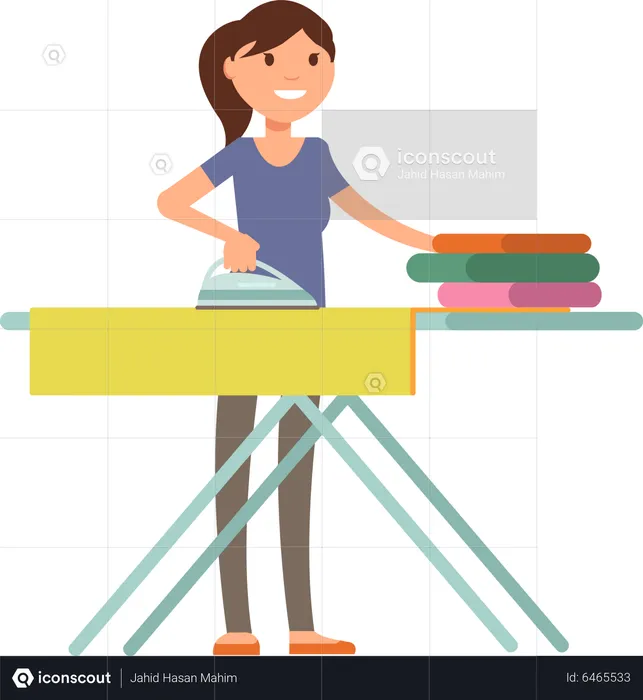 Girl ironing clothes on ironing board  Illustration