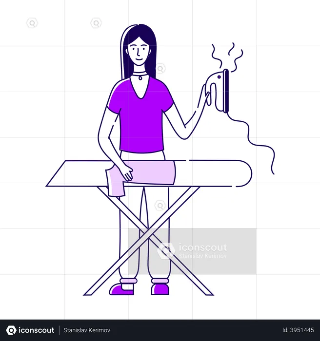 Girl Ironing Her Blouse  Illustration