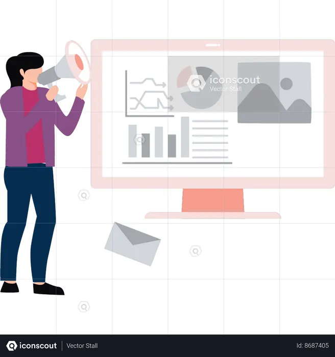 Girl is announcing the marketing strategy  Illustration