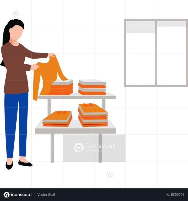 Girl is arranging clothes in rack  Illustration