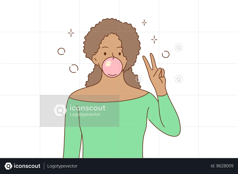 Girl is blowing chewing gum  Illustration