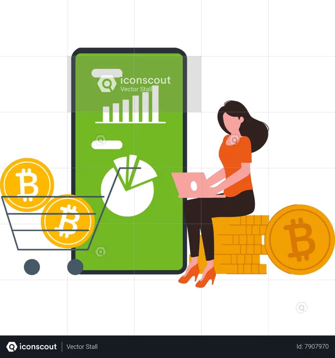 Girl is buying bitcoins  Illustration