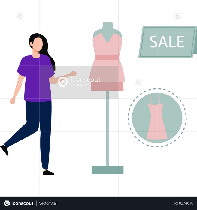 Girl is buying clothes in sale  Illustration