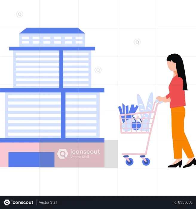 Girl is buying grocery from store  Illustration