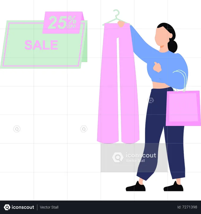 Girl is buying jeans on 25 percent sale  Illustration
