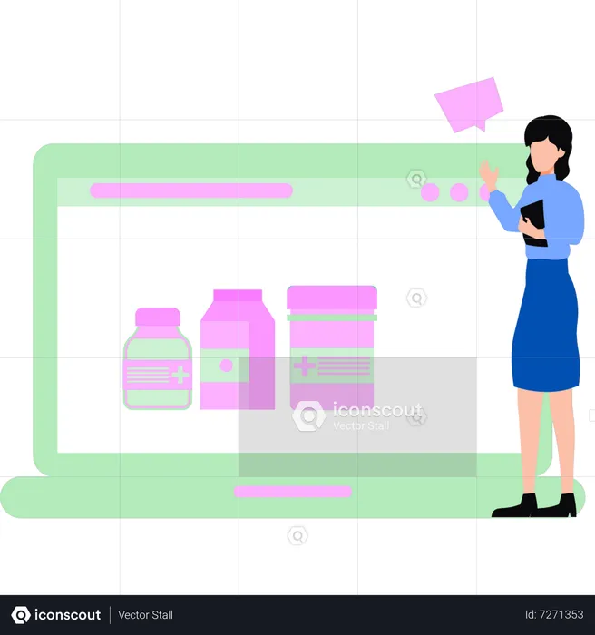 Girl is buying medicine online  Illustration
