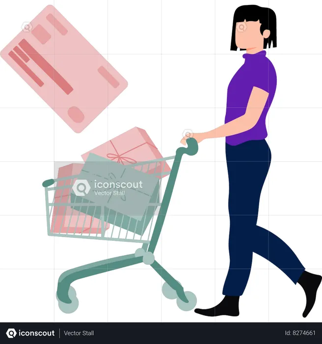 Girl is buying products on card  Illustration