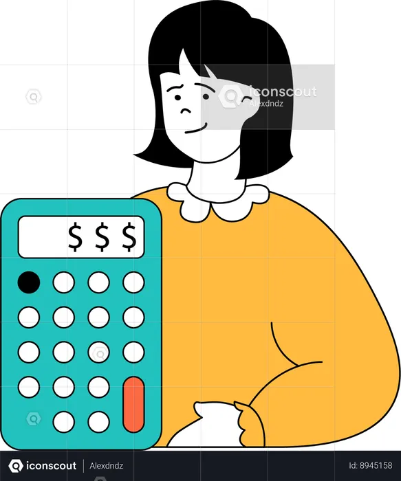 Girl is calculating finances on calculator  Illustration