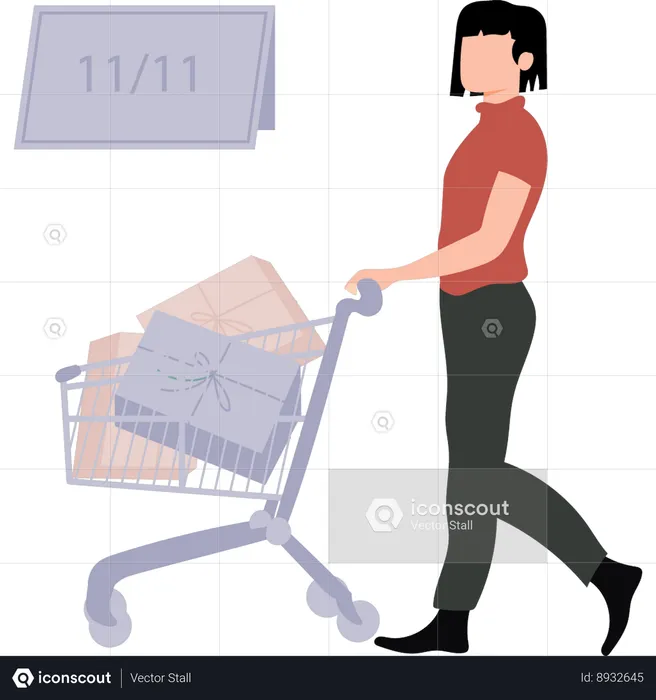 Girl is carrying a trolley  Illustration