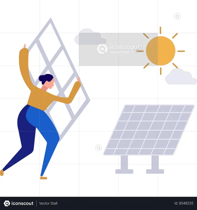 Girl is carrying electric solar power  Illustration