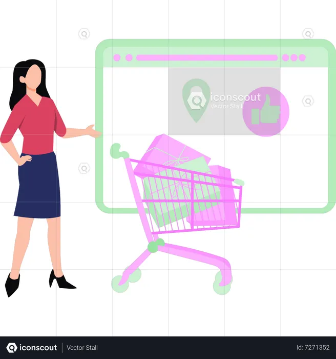 Girl is carrying shopping trolley  Illustration