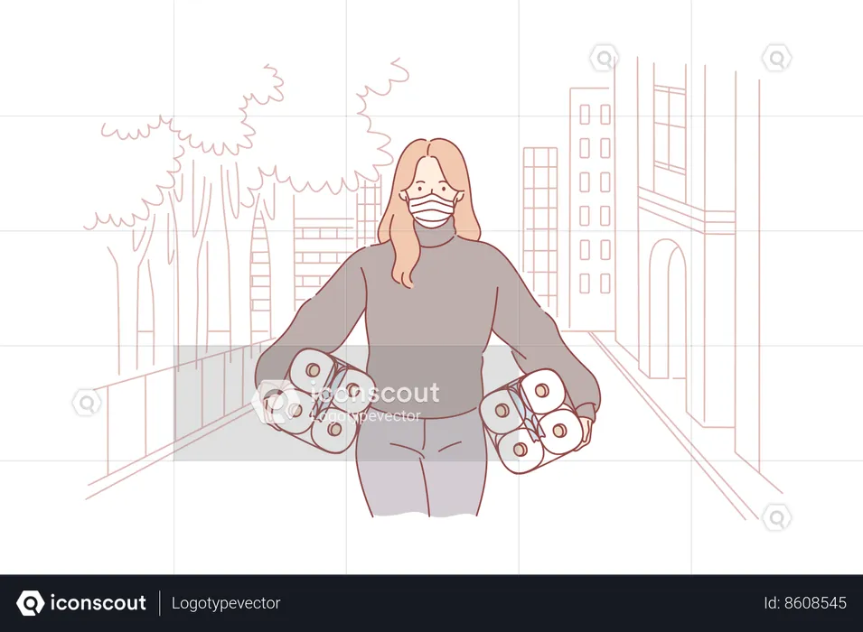 Girl is carrying tissue rolls in her hand  Illustration