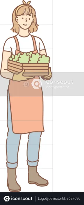 Girl is carrying vegetable basket  Illustration